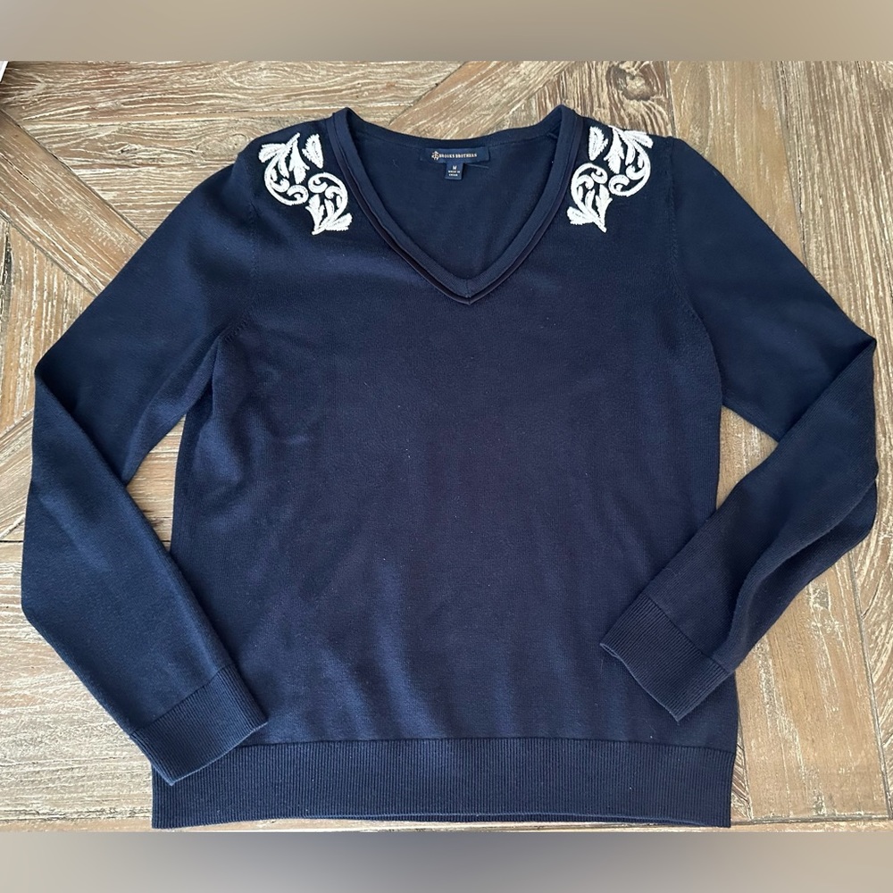 Brooks Brothers Medium Navy Blue Sweater V-Neck
